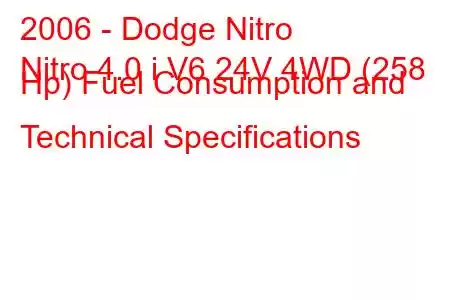 2006 - Dodge Nitro
Nitro 4.0 i V6 24V 4WD (258 Hp) Fuel Consumption and Technical Specifications