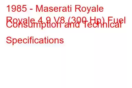 1985 - Maserati Royale
Royale 4.9 V8 (300 Hp) Fuel Consumption and Technical Specifications