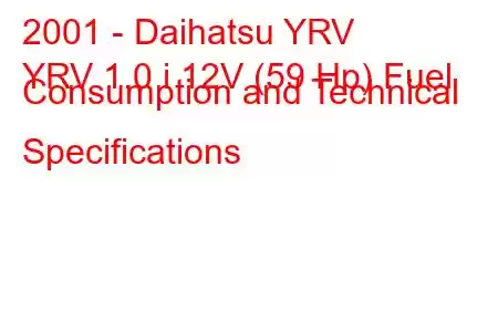 2001 - Daihatsu YRV
YRV 1.0 i 12V (59 Hp) Fuel Consumption and Technical Specifications