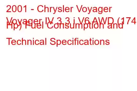 2001 - Chrysler Voyager
Voyager IV 3.3 i V6 AWD (174 Hp) Fuel Consumption and Technical Specifications