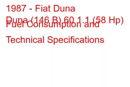 1987 - Fiat Duna
Duna (146 B) 60 1.1 (58 Hp) Fuel Consumption and Technical Specifications