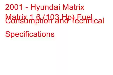 2001 - Hyundai Matrix
Matrix 1.6 (103 Hp) Fuel Consumption and Technical Specifications