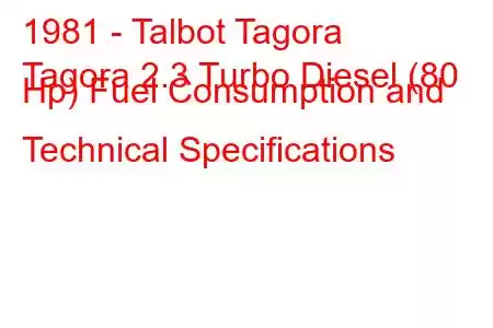 1981 - Talbot Tagora
Tagora 2.3 Turbo Diesel (80 Hp) Fuel Consumption and Technical Specifications