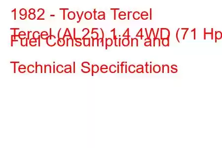 1982 - Toyota Tercel
Tercel (AL25) 1.4 4WD (71 Hp) Fuel Consumption and Technical Specifications