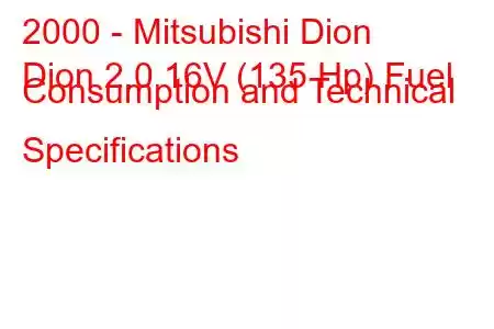 2000 - Mitsubishi Dion
Dion 2.0 16V (135 Hp) Fuel Consumption and Technical Specifications