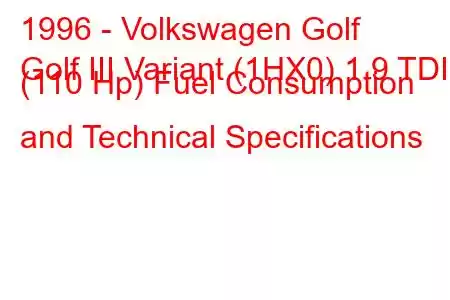 1996 - Volkswagen Golf
Golf III Variant (1HX0) 1.9 TDI (110 Hp) Fuel Consumption and Technical Specifications