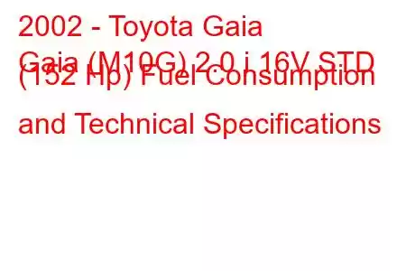 2002 - Toyota Gaia
Gaia (M10G) 2.0 i 16V STD (152 Hp) Fuel Consumption and Technical Specifications