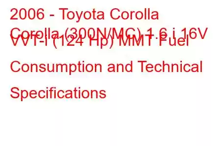 2006 - Toyota Corolla
Corolla (300N/MC) 1.6 i 16V VVT-i (124 Hp) MMT Fuel Consumption and Technical Specifications