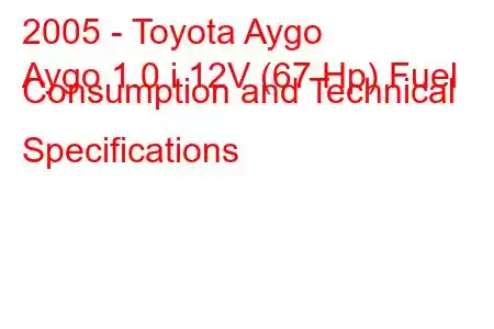 2005 - Toyota Aygo
Aygo 1.0 i 12V (67 Hp) Fuel Consumption and Technical Specifications