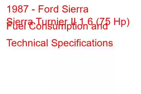 1987 - Ford Sierra
Sierra Turnier II 1.6 (75 Hp) Fuel Consumption and Technical Specifications