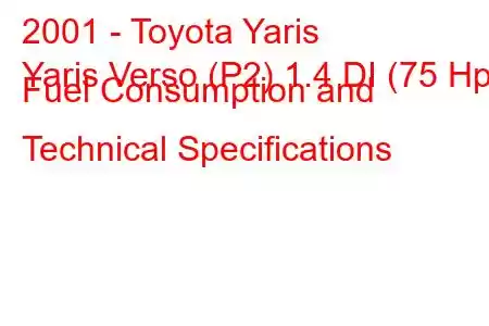 2001 - Toyota Yaris
Yaris Verso (P2) 1.4 DI (75 Hp) Fuel Consumption and Technical Specifications