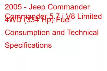 2005 - Jeep Commander
Commander 5.7 i V8 Limited 4WD (334 Hp) Fuel Consumption and Technical Specifications