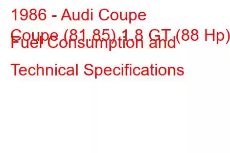 1986 - Audi Coupe
Coupe (81.85) 1.8 GT (88 Hp) Fuel Consumption and Technical Specifications