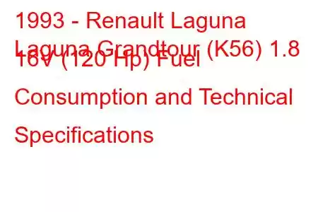 1993 - Renault Laguna
Laguna Grandtour (K56) 1.8 16V (120 Hp) Fuel Consumption and Technical Specifications