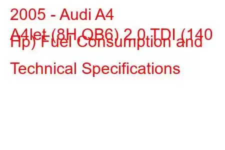 2005 - Audi A4
A4let (8H,QB6) 2.0 TDI (140 Hp) Fuel Consumption and Technical Specifications