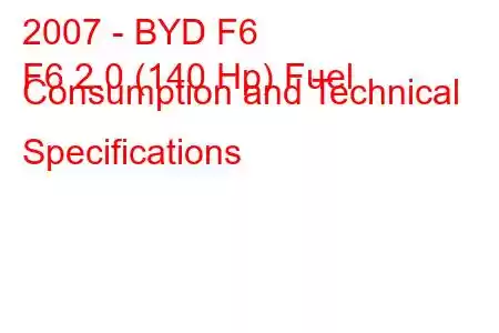 2007 - BYD F6
F6 2.0 (140 Hp) Fuel Consumption and Technical Specifications