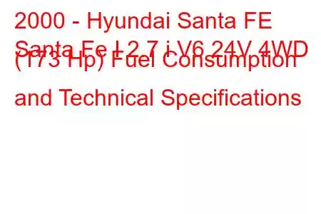 2000 - Hyundai Santa FE
Santa Fe I 2.7 i V6 24V 4WD (173 Hp) Fuel Consumption and Technical Specifications