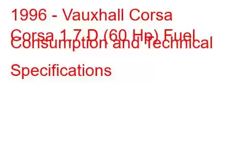 1996 - Vauxhall Corsa
Corsa 1.7 D (60 Hp) Fuel Consumption and Technical Specifications