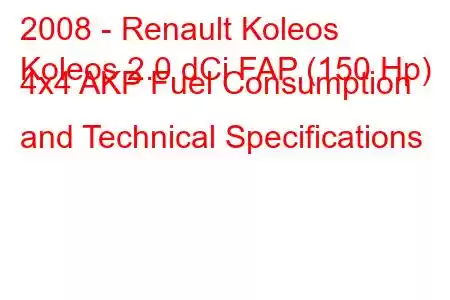 2008 - Renault Koleos
Koleos 2.0 dCi FAP (150 Hp) 4x4 AKP Fuel Consumption and Technical Specifications