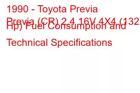 1990 - Toyota Previa
Previa (CR) 2.4 16V 4X4 (132 Hp) Fuel Consumption and Technical Specifications