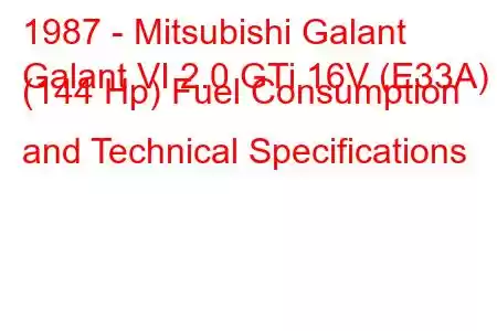 1987 - Mitsubishi Galant
Galant VI 2.0 GTi 16V (E33A) (144 Hp) Fuel Consumption and Technical Specifications