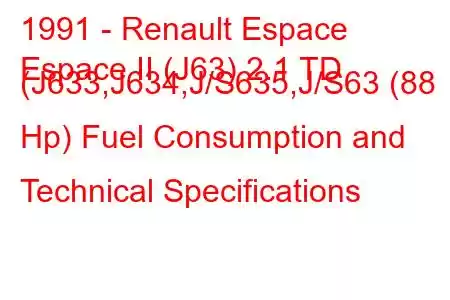 1991 - Renault Espace
Espace II (J63) 2.1 TD (J633,J634,J/S635,J/S63 (88 Hp) Fuel Consumption and Technical Specifications