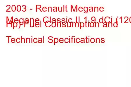 2003 - Renault Megane
Megane Classic II 1.9 dCi (120 Hp) Fuel Consumption and Technical Specifications