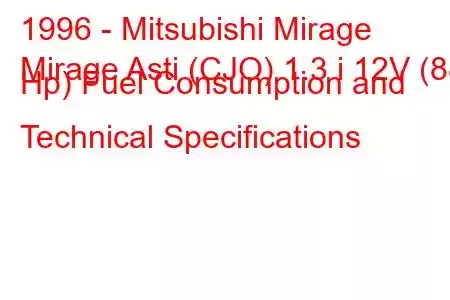 1996 - Mitsubishi Mirage
Mirage Asti (CJO) 1.3 i 12V (88 Hp) Fuel Consumption and Technical Specifications