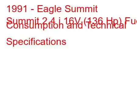 1991 - Eagle Summit
Summit 2.4 i 16V (136 Hp) Fuel Consumption and Technical Specifications