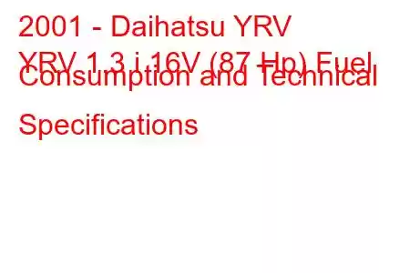 2001 - Daihatsu YRV
YRV 1.3 i 16V (87 Hp) Fuel Consumption and Technical Specifications