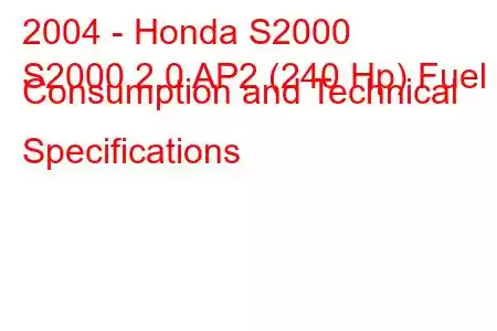 2004 - Honda S2000
S2000 2.0 AP2 (240 Hp) Fuel Consumption and Technical Specifications