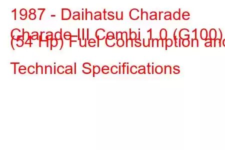 1987 - Daihatsu Charade
Charade III Combi 1.0 (G100) (54 Hp) Fuel Consumption and Technical Specifications