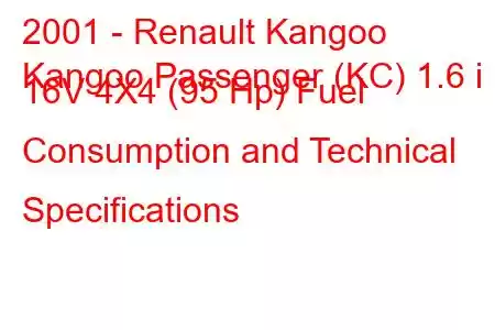 2001 - Renault Kangoo
Kangoo Passenger (KC) 1.6 i 16V 4X4 (95 Hp) Fuel Consumption and Technical Specifications