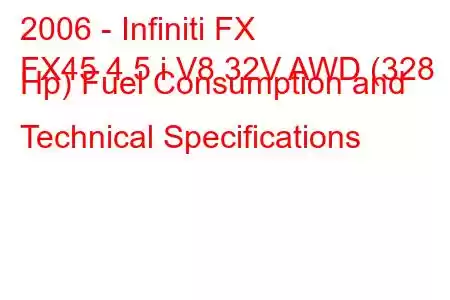 2006 - Infiniti FX
FX45 4.5 i V8 32V AWD (328 Hp) Fuel Consumption and Technical Specifications