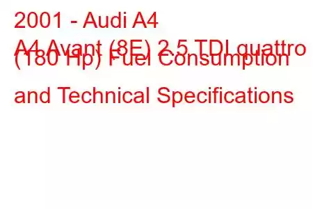 2001 - Audi A4
A4 Avant (8E) 2.5 TDI quattro (180 Hp) Fuel Consumption and Technical Specifications