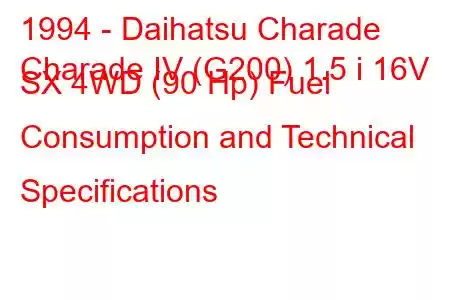 1994 - Daihatsu Charade
Charade IV (G200) 1.5 i 16V SX 4WD (90 Hp) Fuel Consumption and Technical Specifications