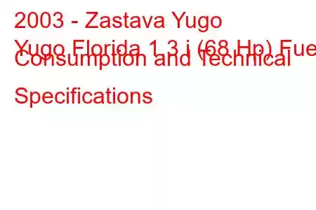 2003 - Zastava Yugo
Yugo Florida 1.3 i (68 Hp) Fuel Consumption and Technical Specifications