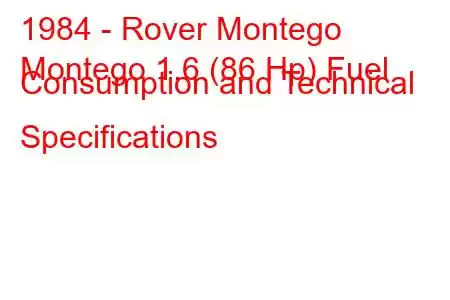 1984 - Rover Montego
Montego 1.6 (86 Hp) Fuel Consumption and Technical Specifications