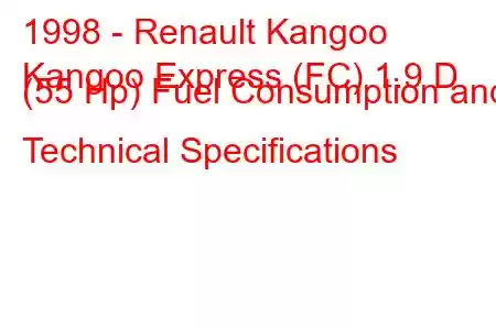 1998 - Renault Kangoo
Kangoo Express (FC) 1.9 D (55 Hp) Fuel Consumption and Technical Specifications