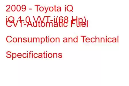 2009 - Toyota iQ
iQ 1.0 VVT-i(68 Hp) CVT-Automatic Fuel Consumption and Technical Specifications