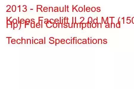 2013 - Renault Koleos
Koleos Facelift II 2.0d MT (150 Hp) Fuel Consumption and Technical Specifications