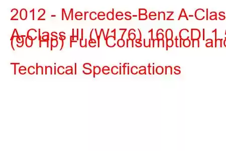 2012 - Mercedes-Benz A-Class
A-Class III (W176) 160 CDI 1.5 (90 Hp) Fuel Consumption and Technical Specifications