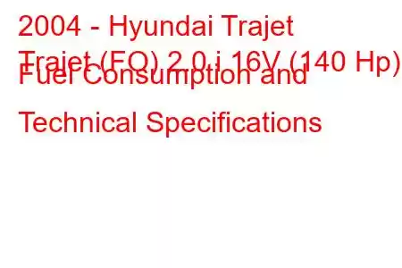 2004 - Hyundai Trajet
Trajet (FO) 2.0 i 16V (140 Hp) Fuel Consumption and Technical Specifications