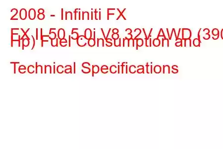 2008 - Infiniti FX
FX II 50 5.0i V8 32V AWD (390 Hp) Fuel Consumption and Technical Specifications