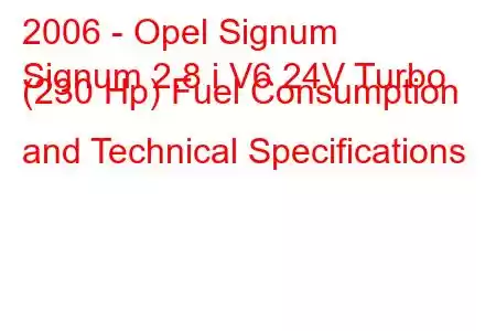 2006 - Opel Signum
Signum 2.8 i V6 24V Turbo (230 Hp) Fuel Consumption and Technical Specifications