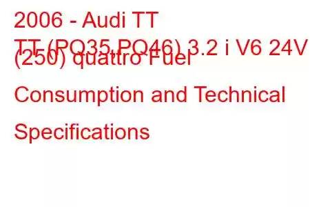 2006 - Audi TT
TT (PQ35,PQ46) 3.2 i V6 24V (250) quattro Fuel Consumption and Technical Specifications