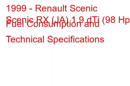 1999 - Renault Scenic
Scenic RX (JA) 1.9 dTi (98 Hp) Fuel Consumption and Technical Specifications