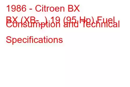 1986 - Citroen BX
BX (XB-_) 19 (95 Hp) Fuel Consumption and Technical Specifications