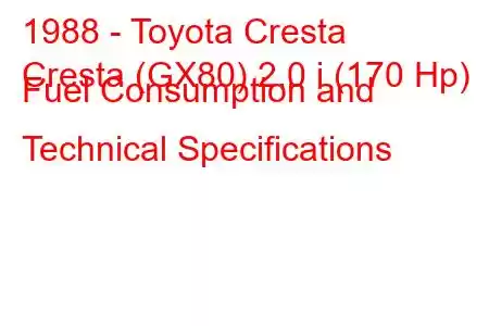 1988 - Toyota Cresta
Cresta (GX80) 2.0 i (170 Hp) Fuel Consumption and Technical Specifications