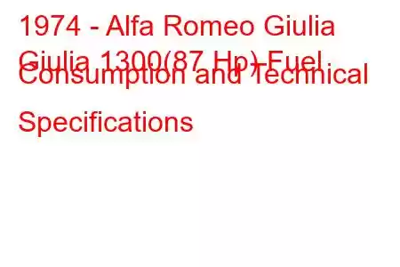 1974 - Alfa Romeo Giulia
Giulia 1300(87 Hp) Fuel Consumption and Technical Specifications